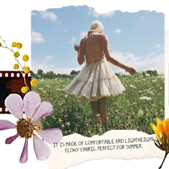 ✨NEW LISTING✨ Womens Summer Halter Deep V Neck Sexy Patchwork Mini Dress - Beige - Picture 8 of 9